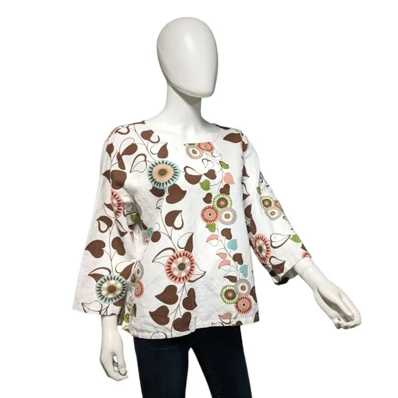 Hot Cotton White Floral Linen Top, XL - Picture 6 of 10